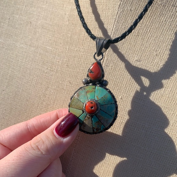 Handmade Turquoise and Sterling Silver UFO necklace - Picture 2 of 15